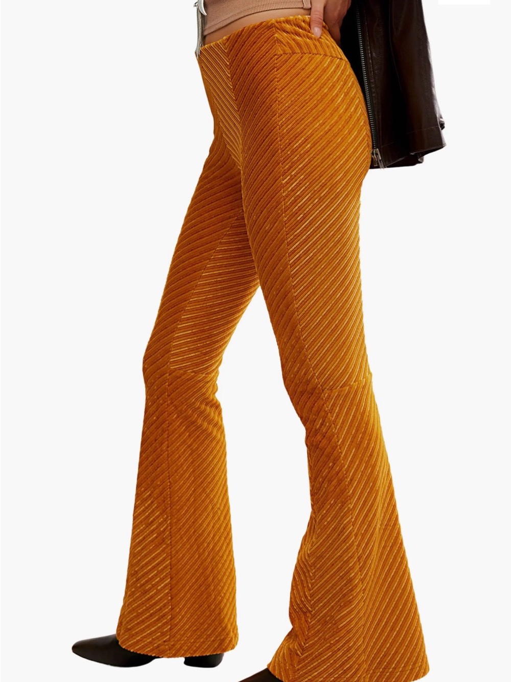 New Free People Chevron Velvet Flare Pants in Mustard pull on style - Picture 4 of 6